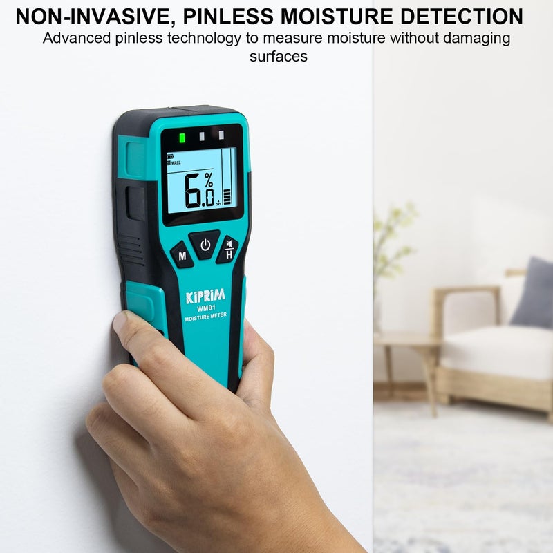 Kiprim Pinless Moisture Meter Home Moisture Level Tester Damp Meter for Floor Wood  Walls  Concrete - Accurate Non-Destructive Testing Moisture Meter WM01 - Image 2